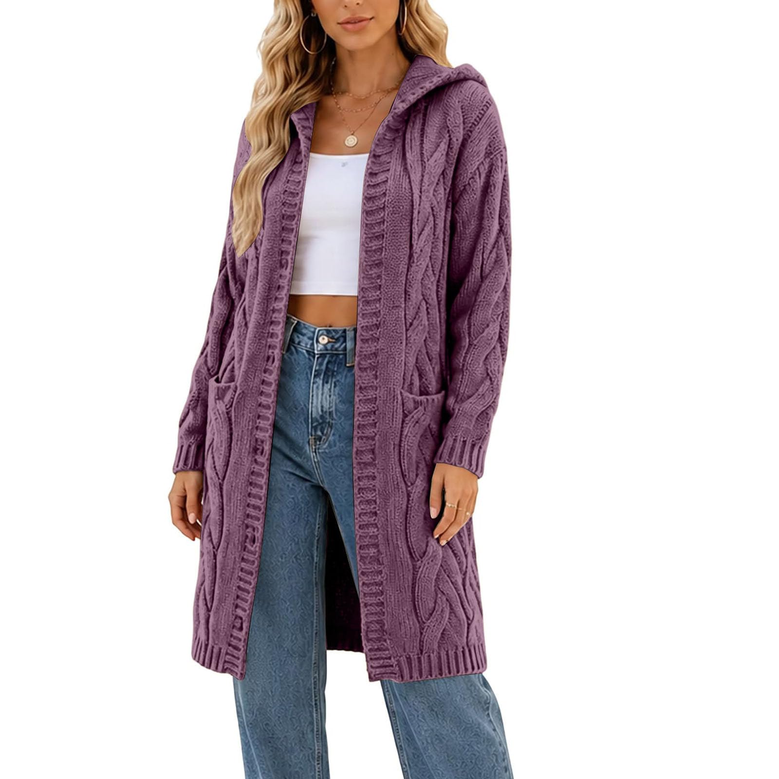 Sweat Femme à Capuche avec Zip Intégral, Modèle Uni, Manches Longues