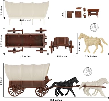 BMC CTS Western Covered Wagons - Brown Pioneer Horse Cart 24pc Playset