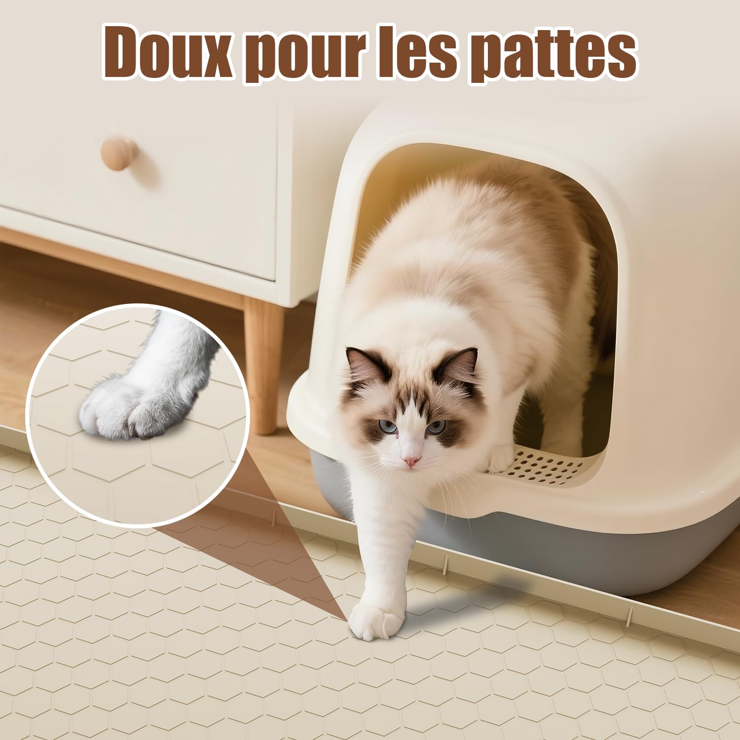 Tapis de litière en silicone XXL 101 * 71 CM – Imperméable, antidérapant et facile à nettoyer – Tapis de litière supplémentaire, pour gamelle et litière pour chat