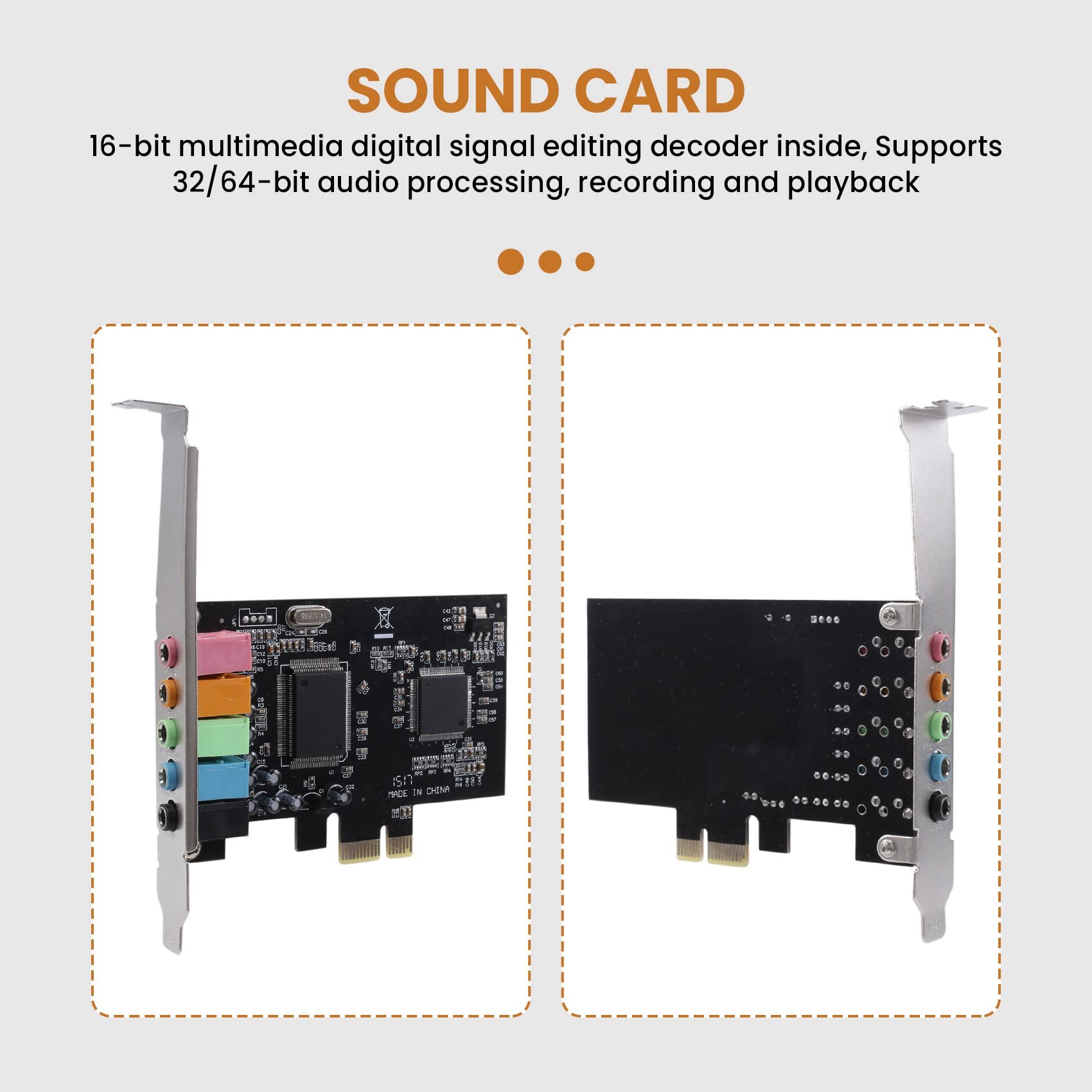 Scheda Audio Interna 5.1 Adatta per Supporto a Basso Profilo, Scheda Audio Stereo 3D PCI-E, Chip PCI CMI8738 32/64 Bit
