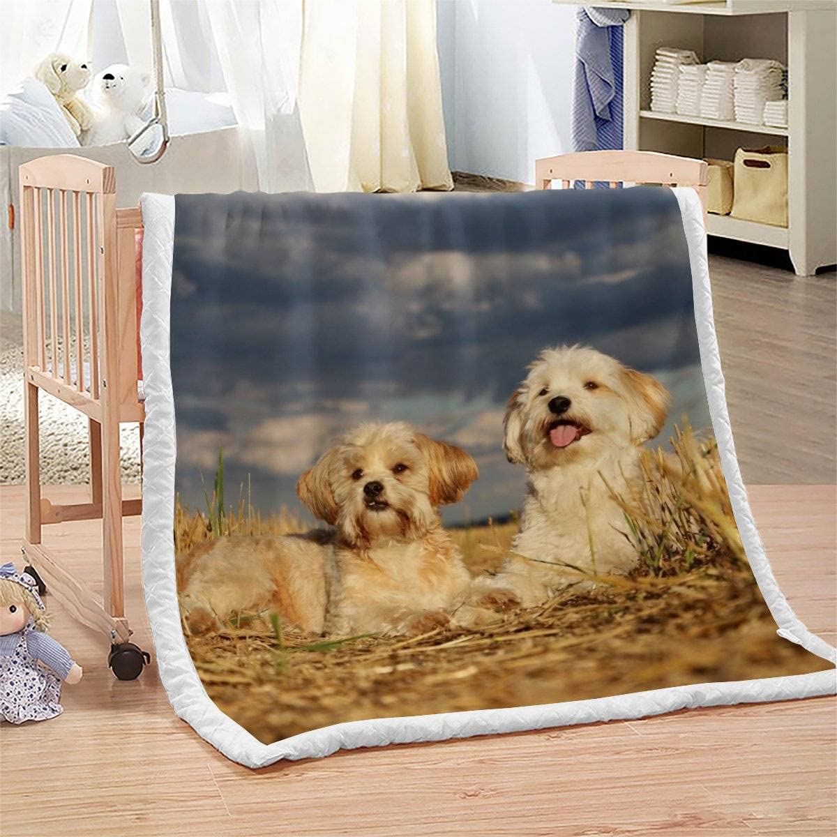 Plaid Couverture Polaire Chien Maltais 3D Chiot De Compagnie Douce Chaude Microfibre ete Hiver Couverture en Flanelle 150x200 pour Jeté de Canapé, Dessus de lit pour Enfant Fille Garcon