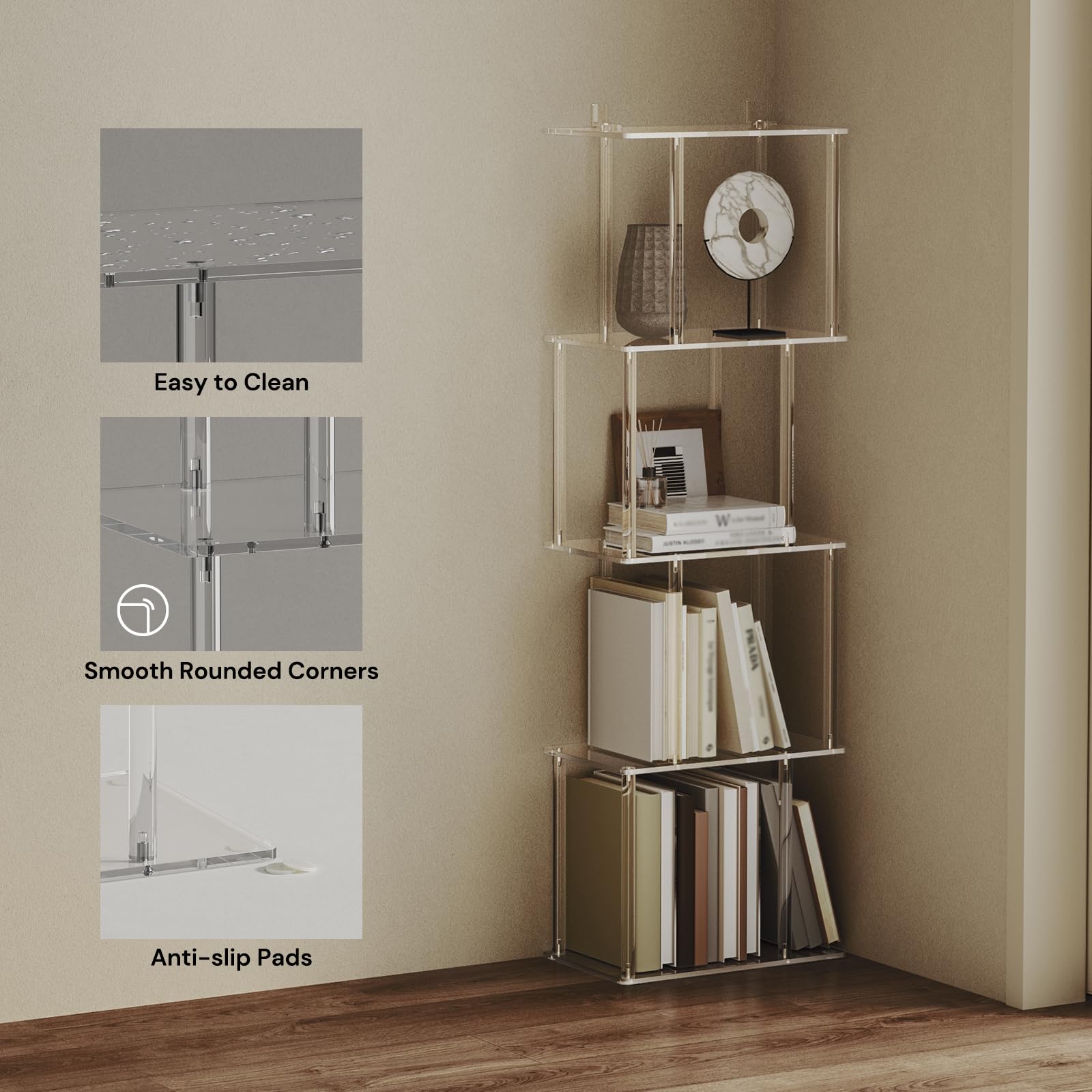 Triple 5 Tier Bookshelf, Display Bookshelf With 14 Open Book Shelves 67 H 4 Bonus Hooks Adjustable Feet Industrial Bookcase Living Room Kitchen Flower Room