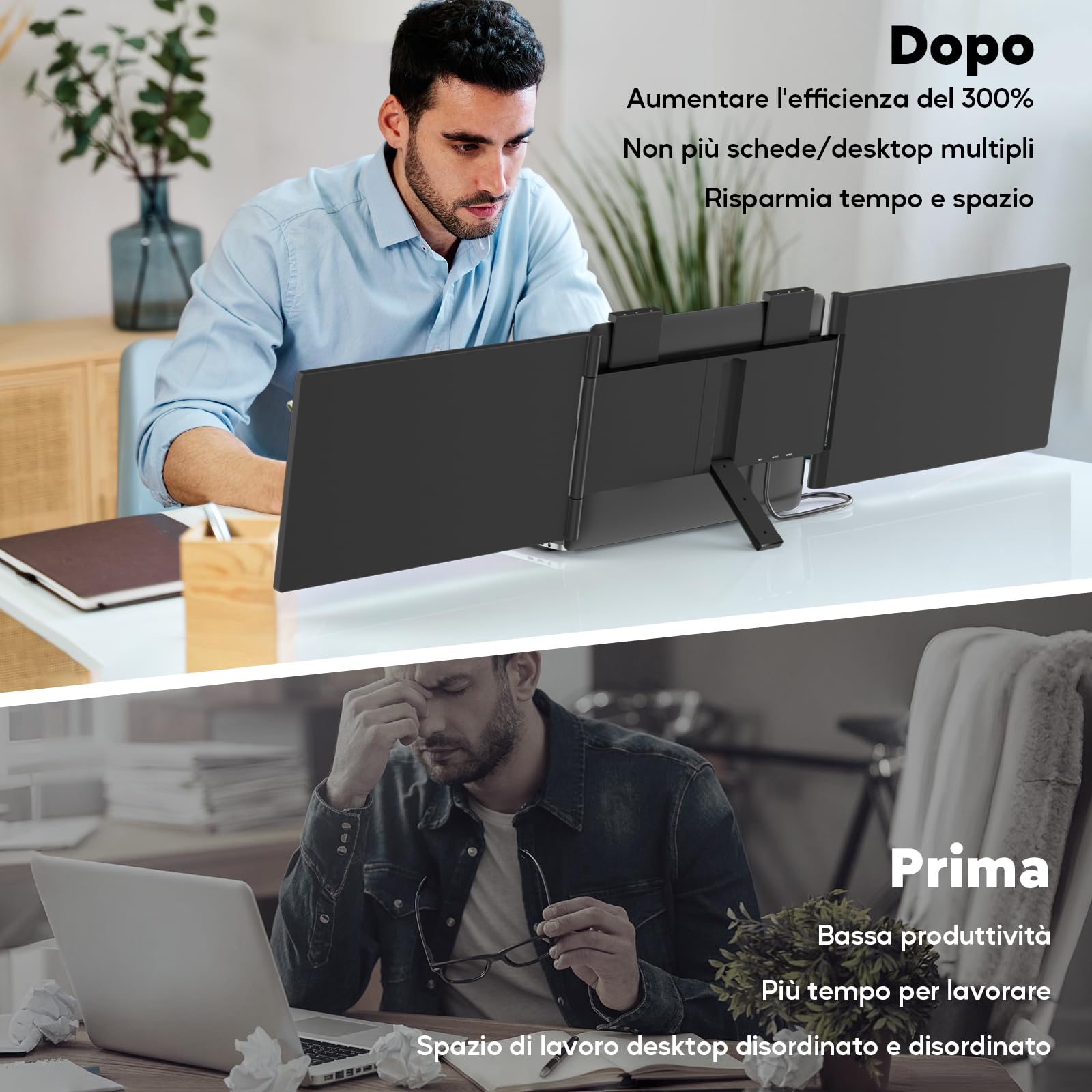 MAGICRAVEN Doppio Schermo PC Portatile, 14" FHD 1080P IPS Triplo Schermo PC Portatile, Monitor Portatile per Laptop da 14" a 16", Doppio Monitor Compatibile con Windows/MacBook/Chrome/PS/X-Bo