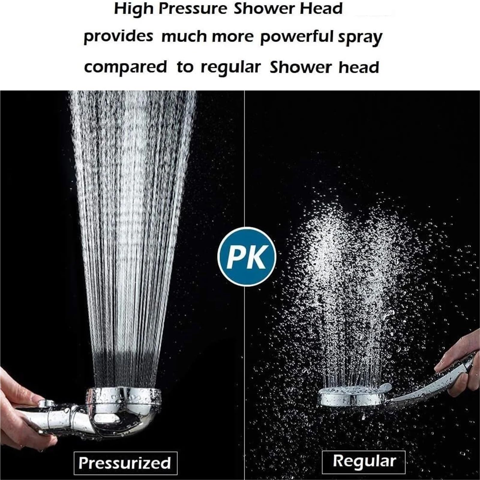 Cabezal de ducha presurizado giratorio de 360 ​​grados con llave de parada de agua, 3 modos ajustables(Silver)