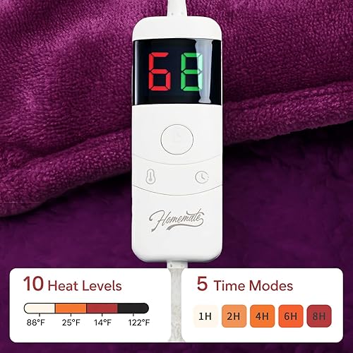 Vista 171 de Homemate Manta térmica eléctrica de 50 x 60 pulgadas, manta térmica de 1/2/4/6/8 horas de apagado automático, 10 niveles de calor, protección contra