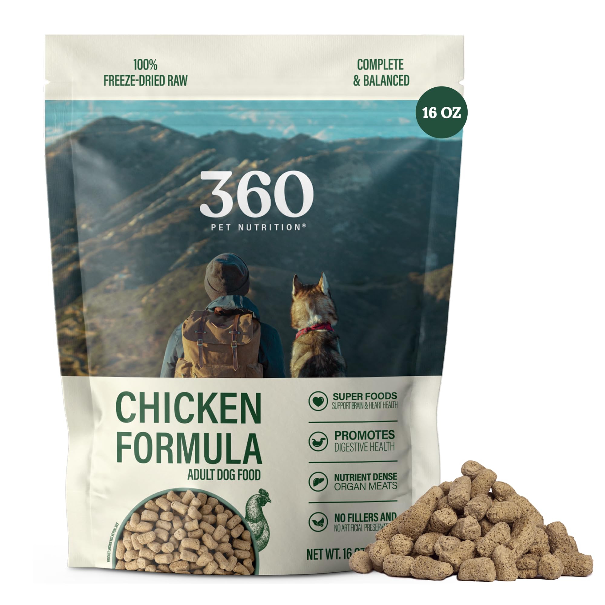 Freeze-Dried Raw Dog Food – Chicken Recipe with Liver & Organs, High Protein, Omega-3s, Fruits, Veggies & Superfoods, Grain-Free, No Fillers, 1 lb – Made in USA