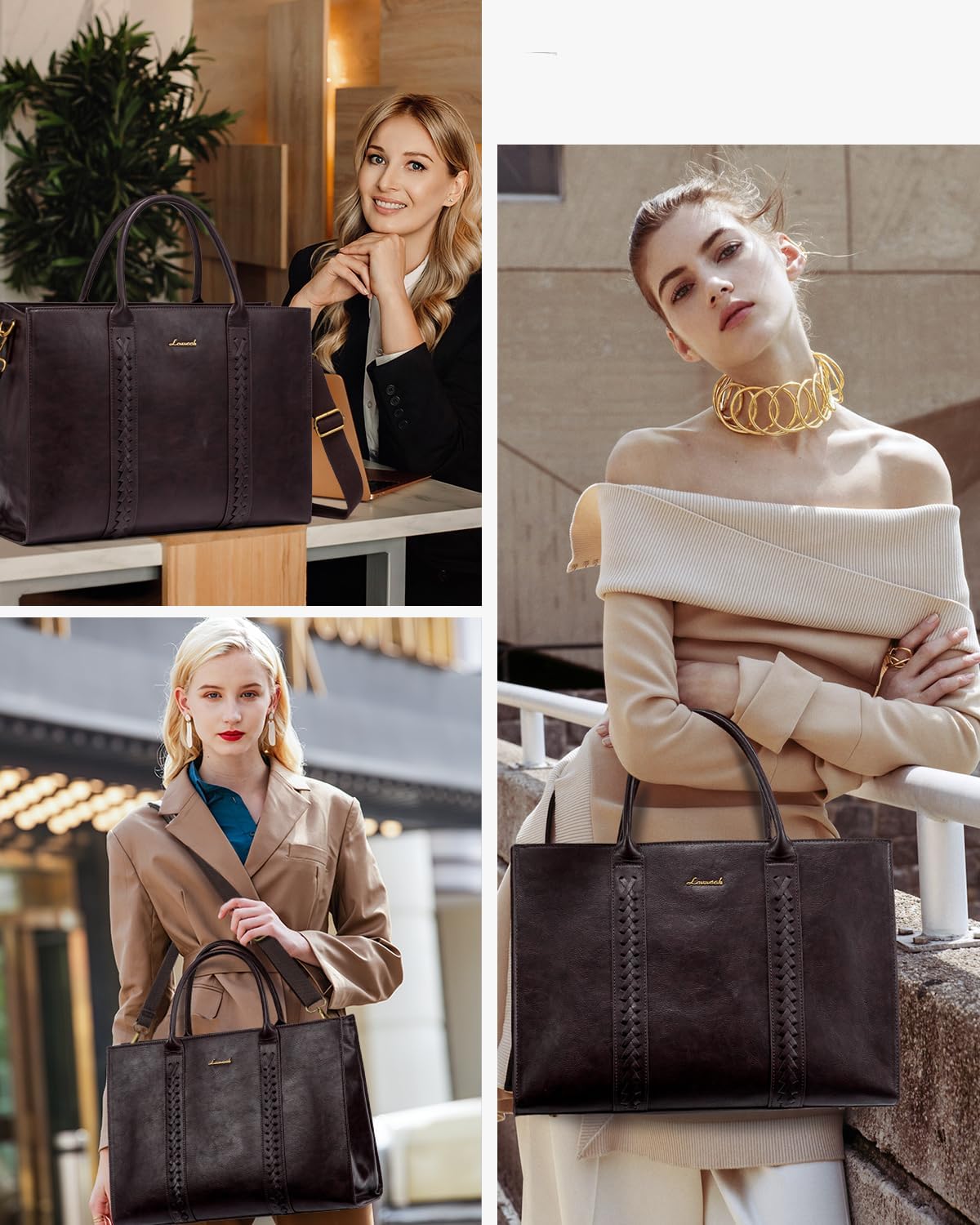 LOVEVOOK Laptop Tote Bag for Women, Vintage Leather Work Bags 15.6 inch Laptop Bag, Waterproof Computer Bag Business Office Briefcase, Purple - Image 2