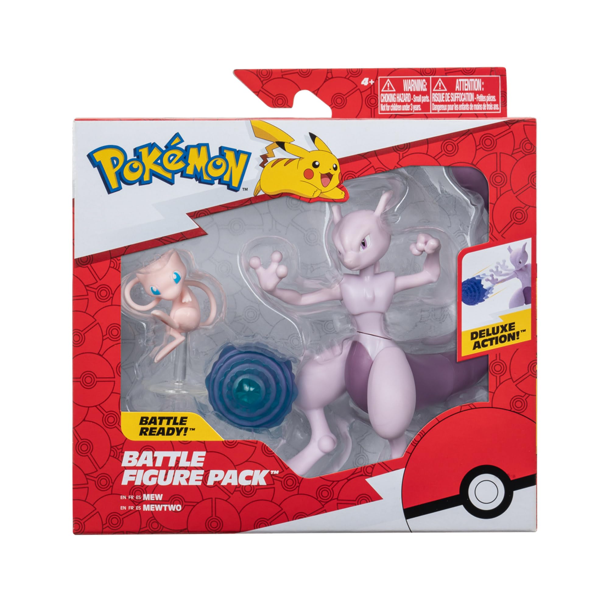 Pokémon Battle Figure 2 Pack - Features 2-Inch Mew & 4.5-Inch Mewtwo Battle Figures, Mew, Mewtwo, Small - Image 2