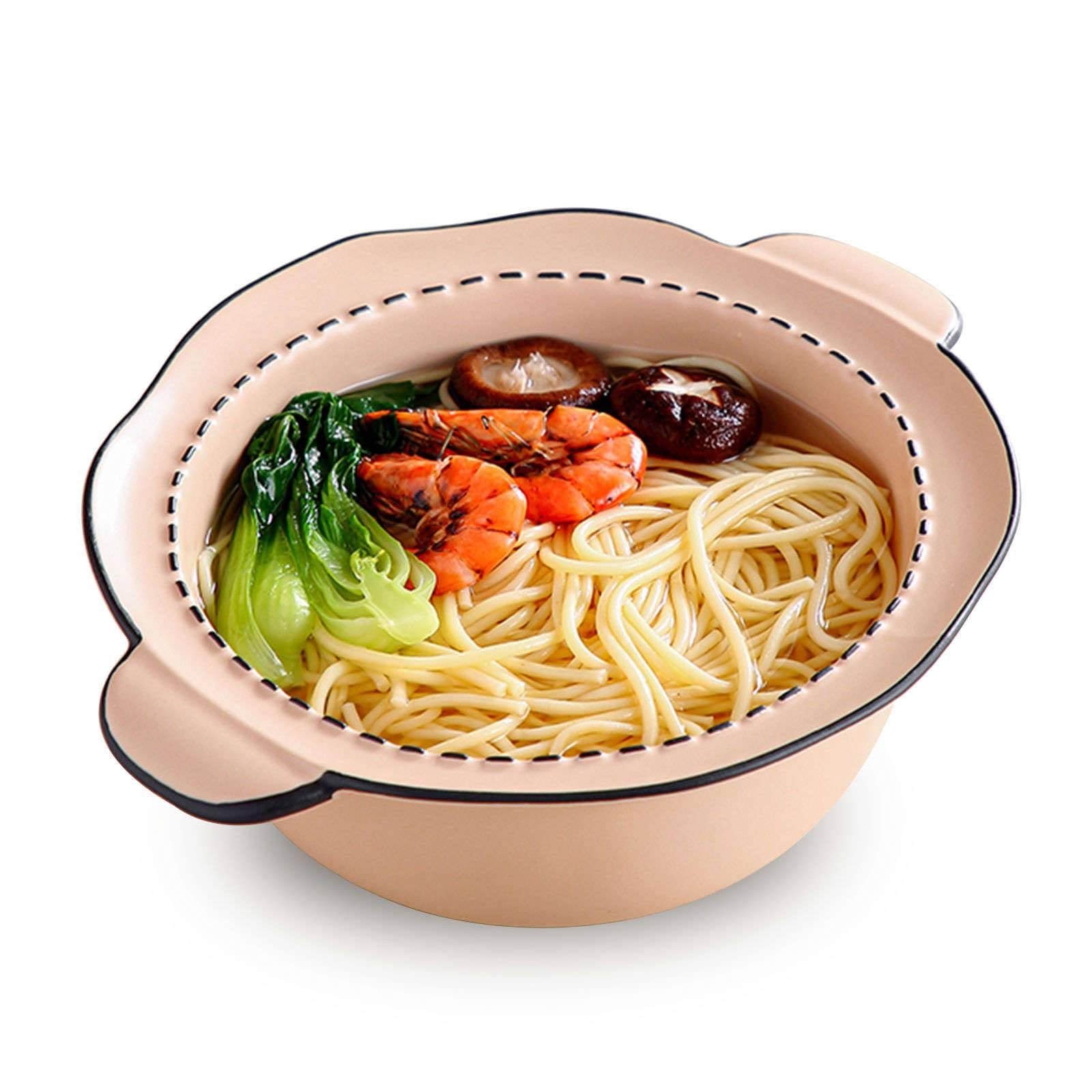 Bol à nouilles en céramique, Bol de nouilles instantanées en céramique, bol avec poignée, Ramen, grand Udon, four à soupe micro-ondes(Pink)