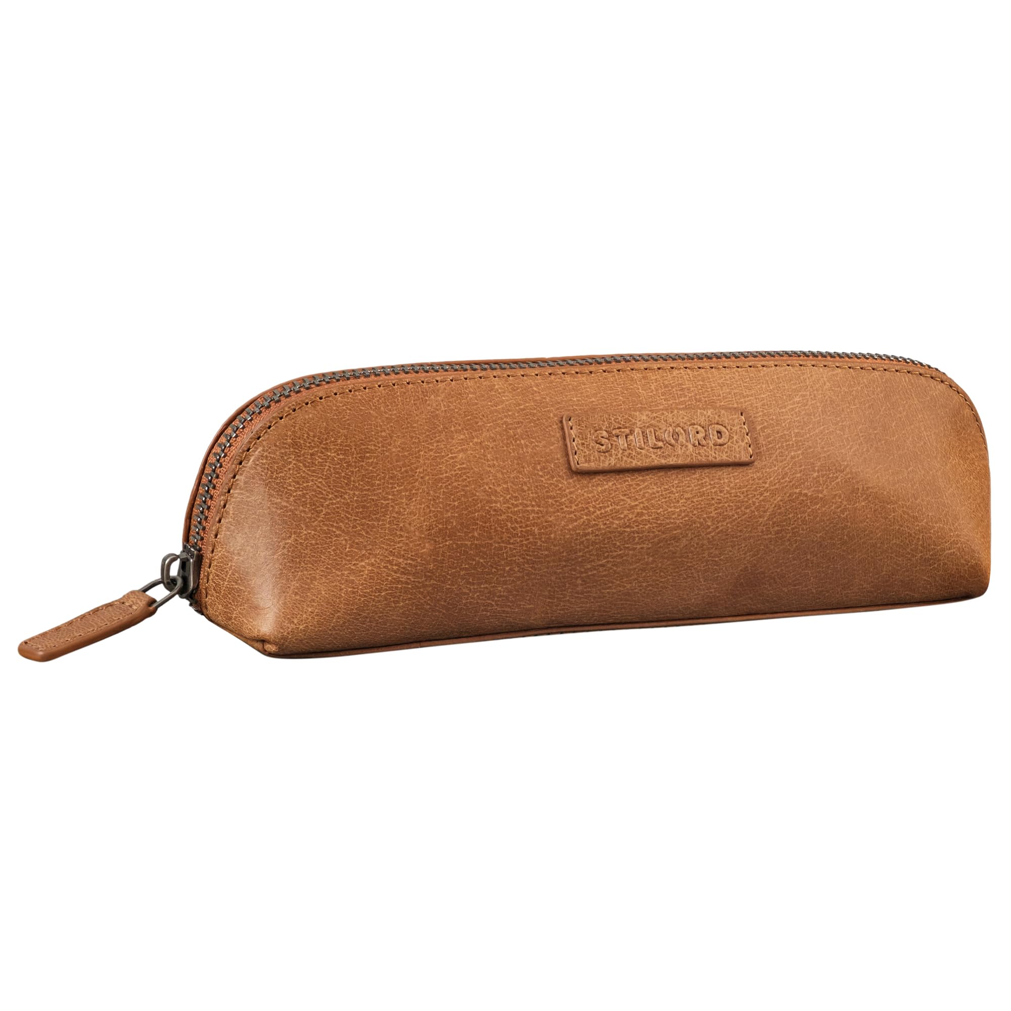 STILORD 'Alfons' Slim Pencil case Leather Vintage with Zipper Cosmetic Bag Pencil case Pencil roll Pencil case case Genuine Leather