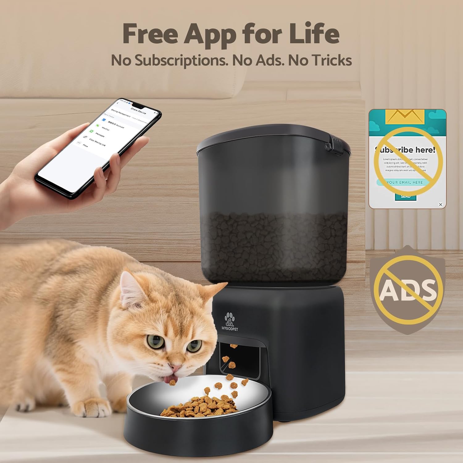 Automatic Cat Feeder, 5G WiFi Auto Cat Food Dispenser with Desiccant Bag, 5L Timed Pet Feeder with Free APP Service, Adjustable Portions Down to 1/12 Cup, Up to 10 Meals Per Day, Dual Power Supply