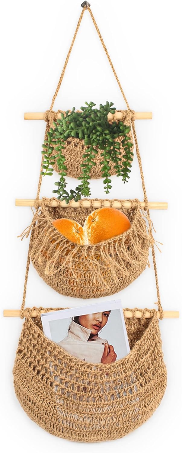 FLOKAY Wall Hanging Fruit Basket Hanging Kitchen Basket