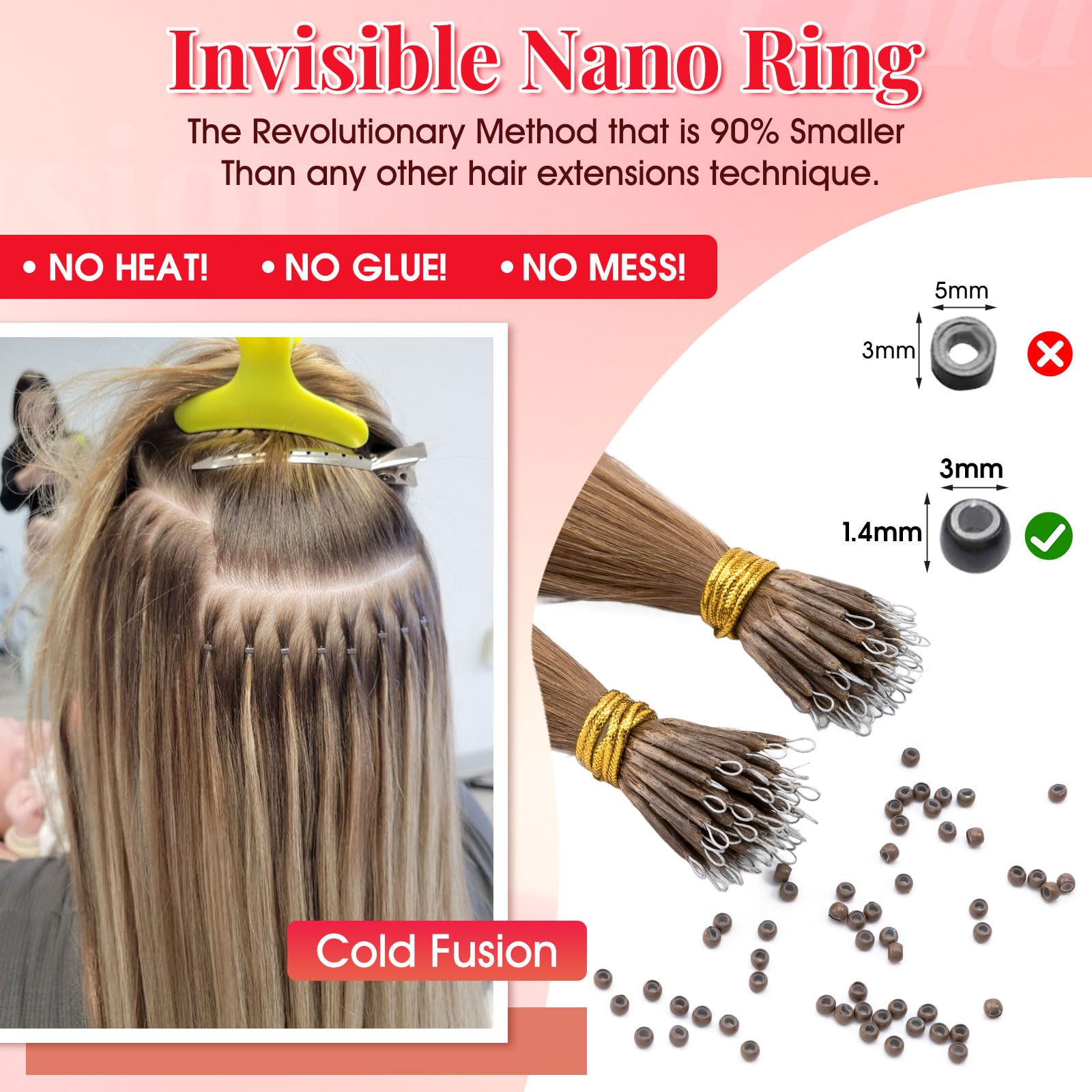 S-noilite Nano Hair Extensions Real Human Hair Light Brown - Image 3
