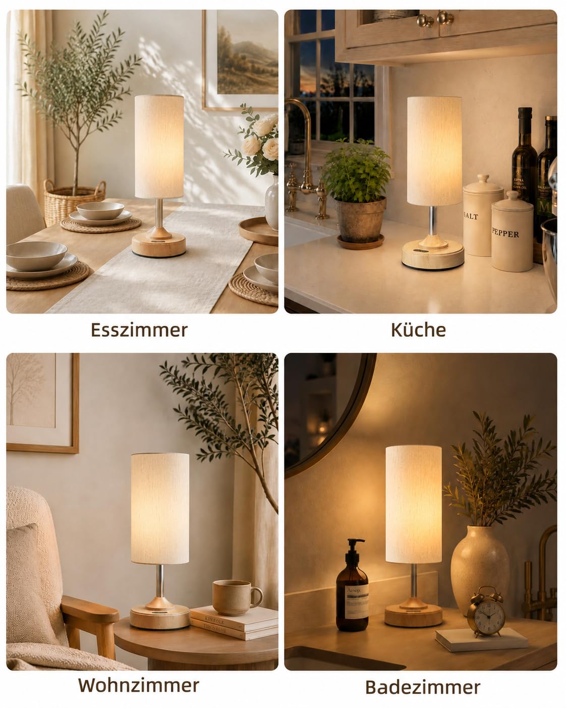 EZVALO Nachttischlampe Touch Dimmbar, Kabellose LED-Tischlampe mit 4000-mAh-Akku, Stufenlos Dimmbar und Timer, Einschlaflicht mit USB-C, 2700 K Warmweiß für Schlafzimmer und Wohnzimmer (2 Stück)