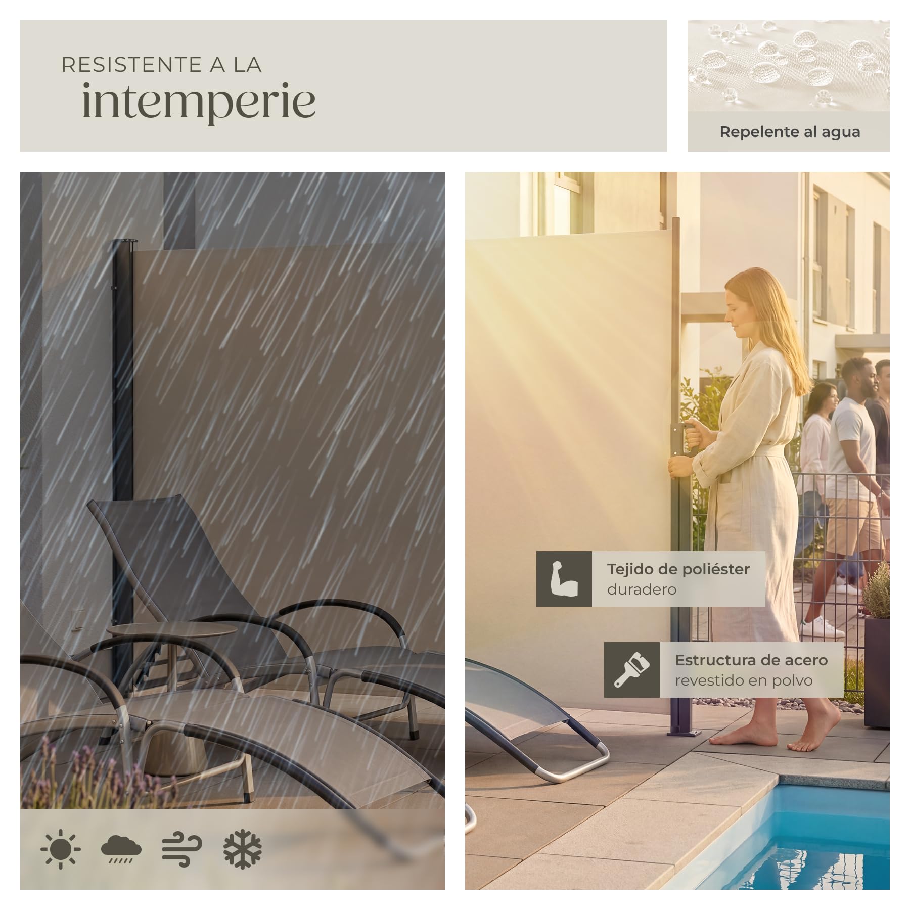 tectake® Toldo Retractil Exterior Lateral, Separador de Ambientes, Toldo Impermeable Enrollable, Toldos Exterior Terraza, Estructura de Acero, Mecanismo Automático - 200 x 300 cm Beige
