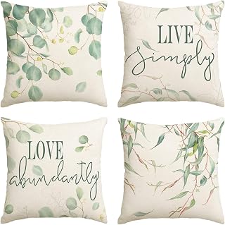 Artoid Fashion Eucalyptus Live Simply Love Abundantly Spring Pillowcase Set Of 4, 45X45Cm Summer Decorative Pillowcases Sofa Living Room Decoration