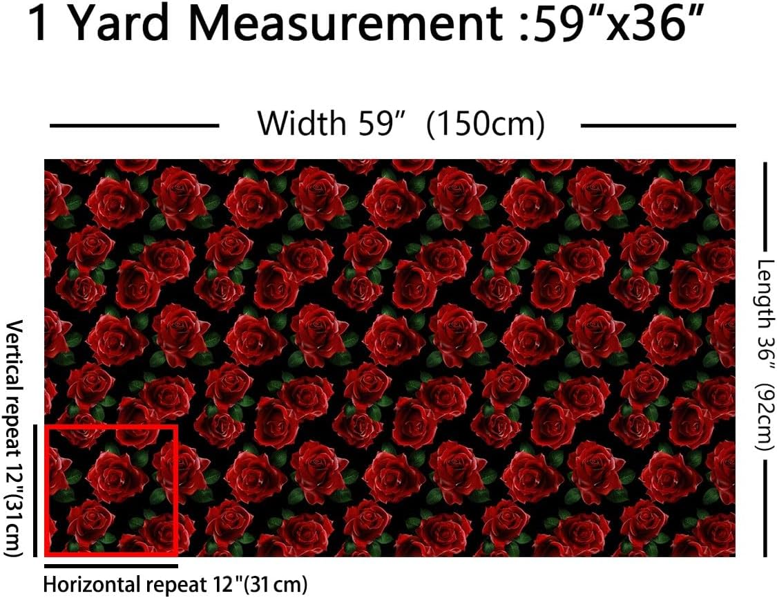 Erosebridal Rose Flannel Fabric by The Yard,Blossom Florals Upholstery Fabric, Leaves Craft Patchwork DIY, Women Romantic Valentine's Day Art Upholstery Flannel Fabric by The Yard, Red Green, 3 Yards