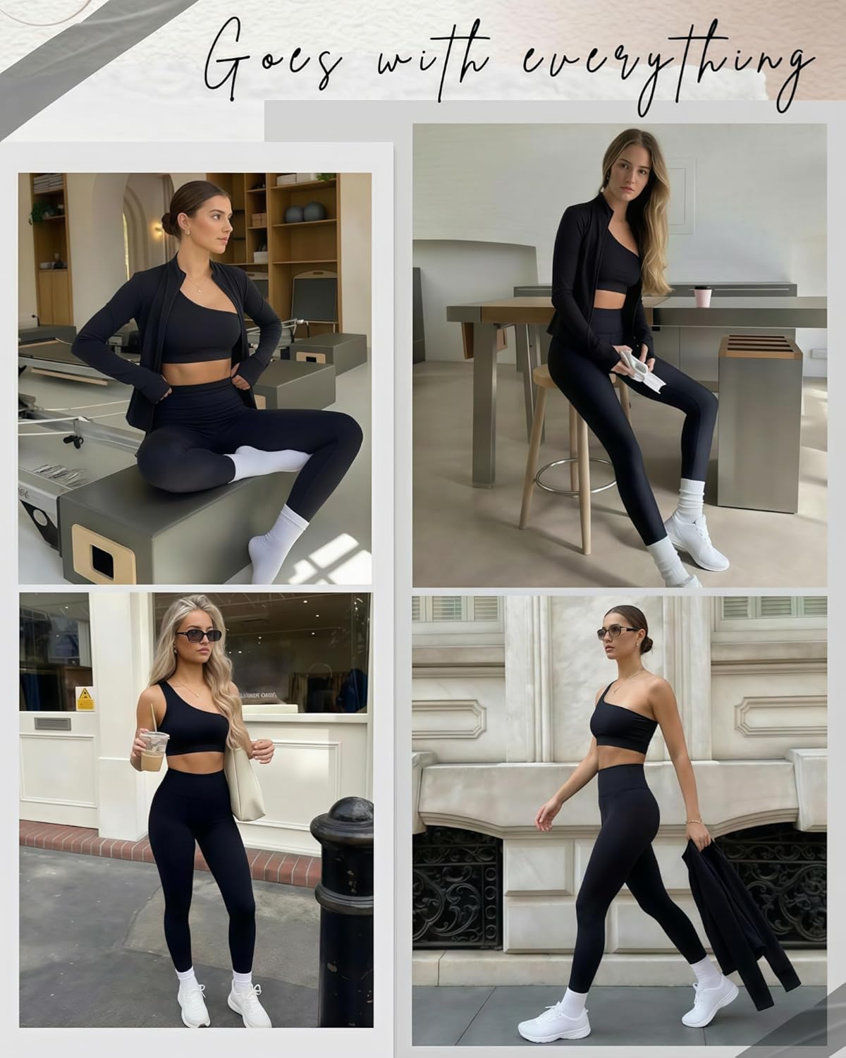 Coume Women 3 Piece Seamless Workout Set Gym Yoga Sports Bra High Waisted Leggings Zip Up Jacket with Thumbhole Activewear - Image 3