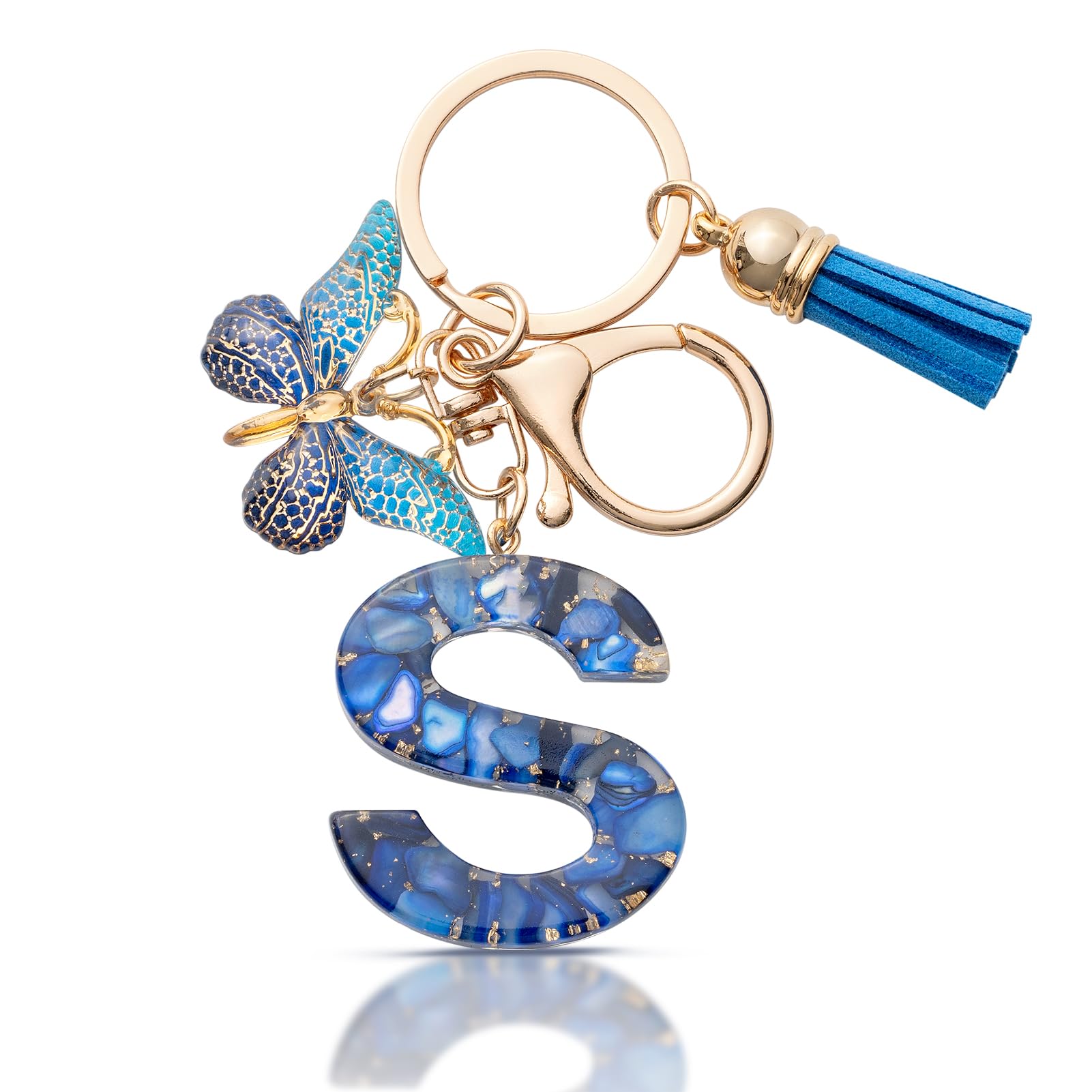 MORSUNBELA Schlüsselanhänger Buchstabe Mädchen Geschenke Schlüsselanhänger mit Buchstaben Anfangsbuchstabe Schmetterling Keychain Letter für Frauen Damen