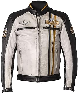 Helstons Indy Motorrad Lederjacke, weiß/schwarz/gelb, M