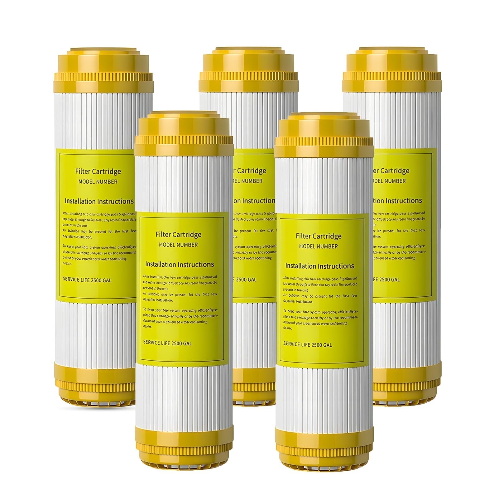 Filtro suavizante agua toda la casa 10'' x 2,5'', 5 cartuchos repuesto filtro intercambio iónico, para cualquier sistema filtración agua para toda la casa.