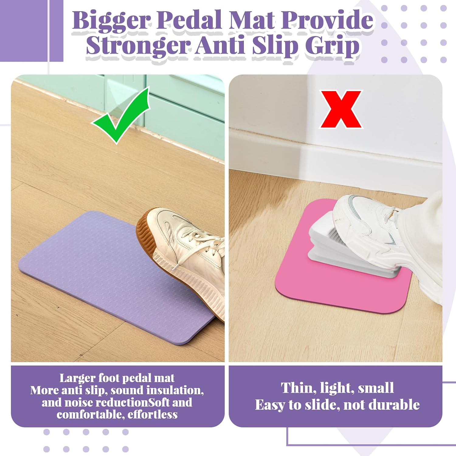 Drydiet 2 Pcs Sewing Machine Muffling Mat Pedal Sewing Mat Reduce Vibrations Noise No Slip Machine Accessories for Quilting(15'' X 20'' and 9'' X 14'',Lavender Purple)