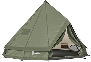 Outsunny Teepee Tent, Waterproof Camping Tent with Detachable Stove Jack, Ground Sheet and Carry Bag, for 4-6 People Outdoor Camping Hiking, Army Green