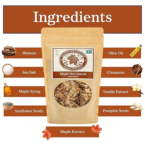 Miniatura 5 de Maple Nut Kitchen Granola de nuez de arce de 10 onzas  Avena vegana y sin gluten con nueces, calabaza y semillas de girasol  Granola baja en azúcar,