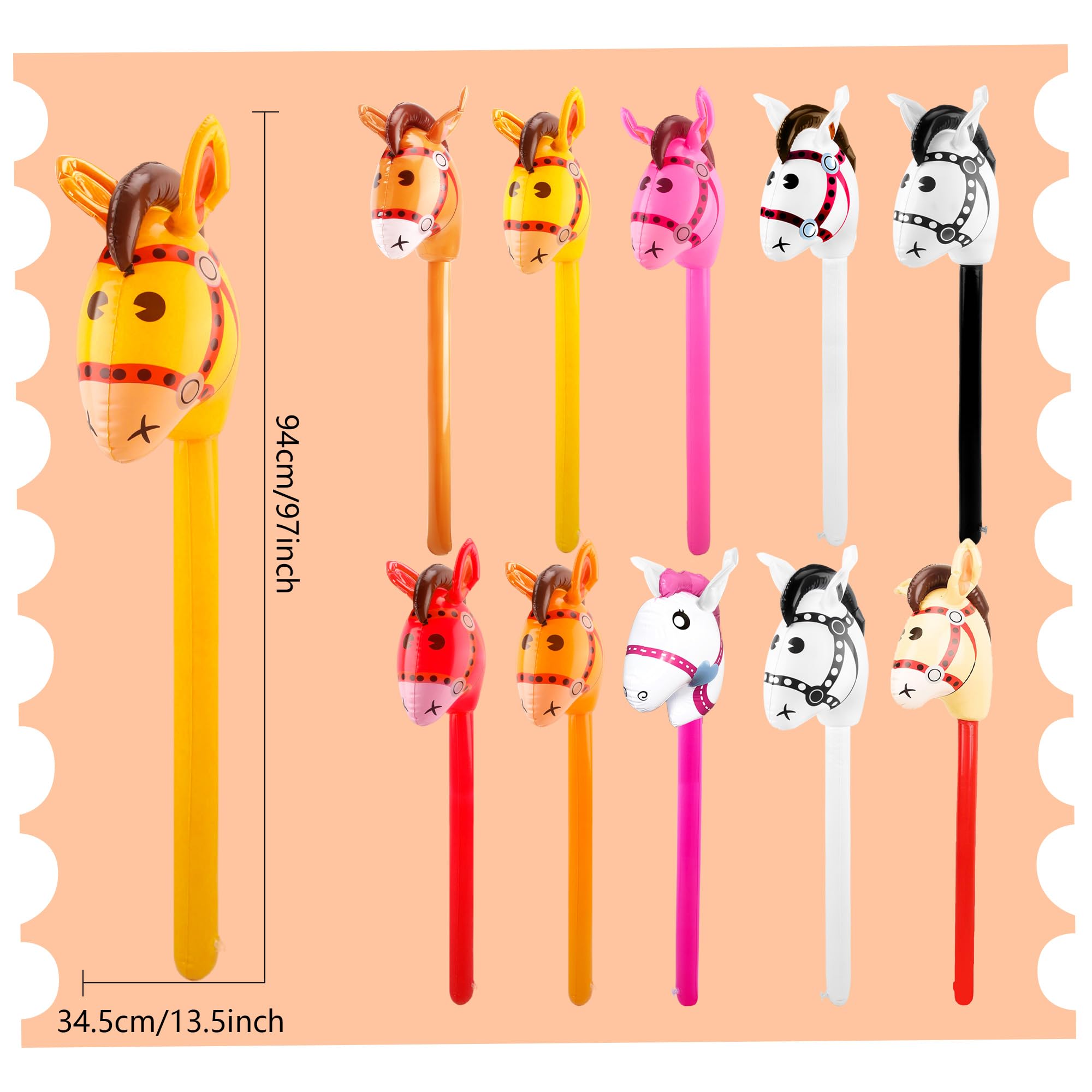 Haconba 14 Pack 40 Inch Inflatable Stick Horse Blow up Cowboy Cowgirl Pony Horse head Stick Balloon for Birthday Christmas Baby Shower Cowboy Theme Party Favors (Color Set 2)
