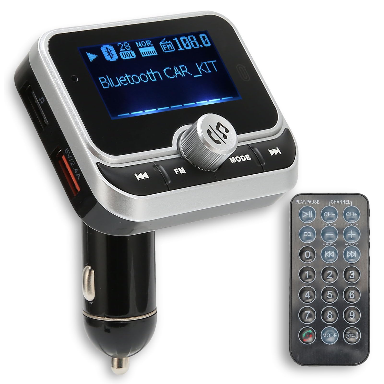Trasmettitore FM Bluetooth per Auto, Adattatore Bluetooth Wireless Kit Trasmettitore Musicale per Auto con Caricatore per Auto 2 USB Vivavoce, Modalità di Riproduzione Multiple per Tutti i Lettori Aud