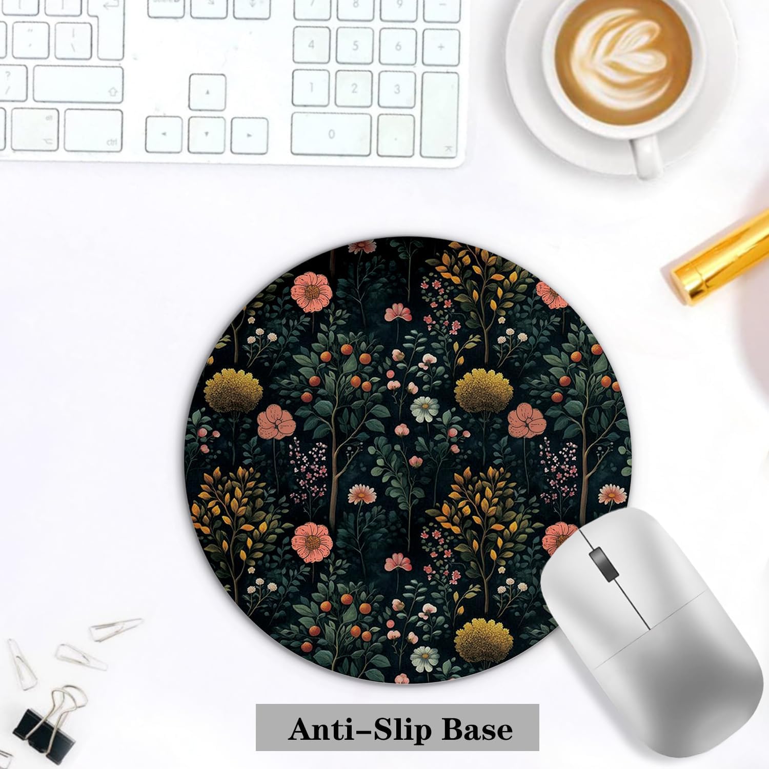 Dark Moody Floral Mouse Pad for Desk, Dark Cottagecore Wildflower Botanical Aesthetic Mousepads for Wireless Mouse Computers Laptop Home Office Supplies Accessories, 7.9x7.9 Inch image 3
