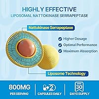 Vista 4 de Liposomal Nattokinase 12,000 FU Serrapeptase 360,000 SPU Enzyme Supplement - Enriched with Synergistic Enzymes and Nutrient Blend & Inulin for