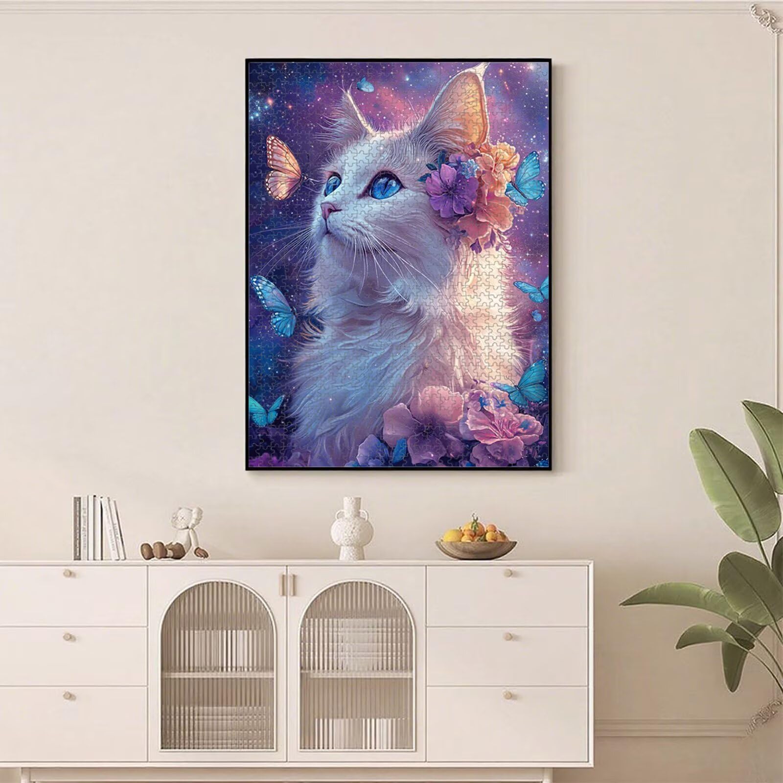 1000 elementów, puzzle dla dorosłych, kot i kwiaty, drewniane puzzle 1T