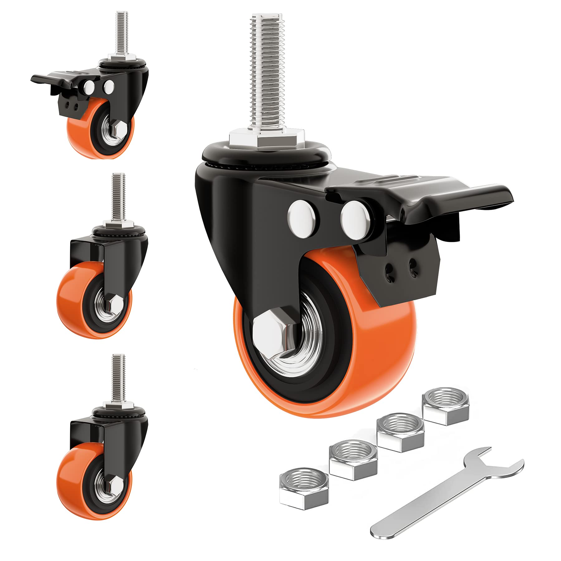 Ruote Per Mobili Girevoli 360&deg; - Set Da 4 Con Portata 180 Kg E Attacco Filettato M8