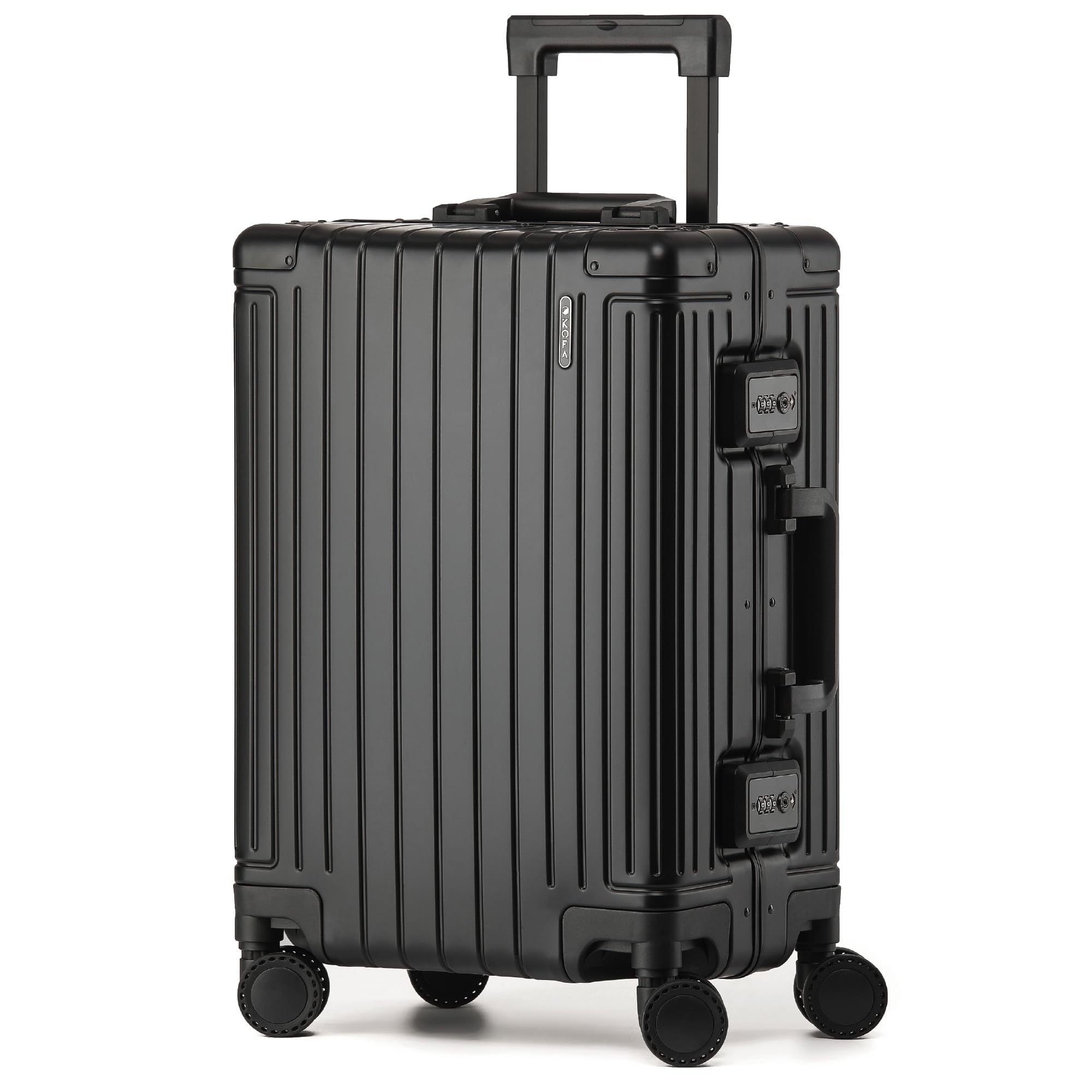 KOFA Geneva Maleta de Cabina 100% de Aluminio, 55 cm, Trolley Rígido de Cabina, Maleta de Viaje Spinner con 4 Ruedas y Doble Cerradura TSA, 35 L (Negro)