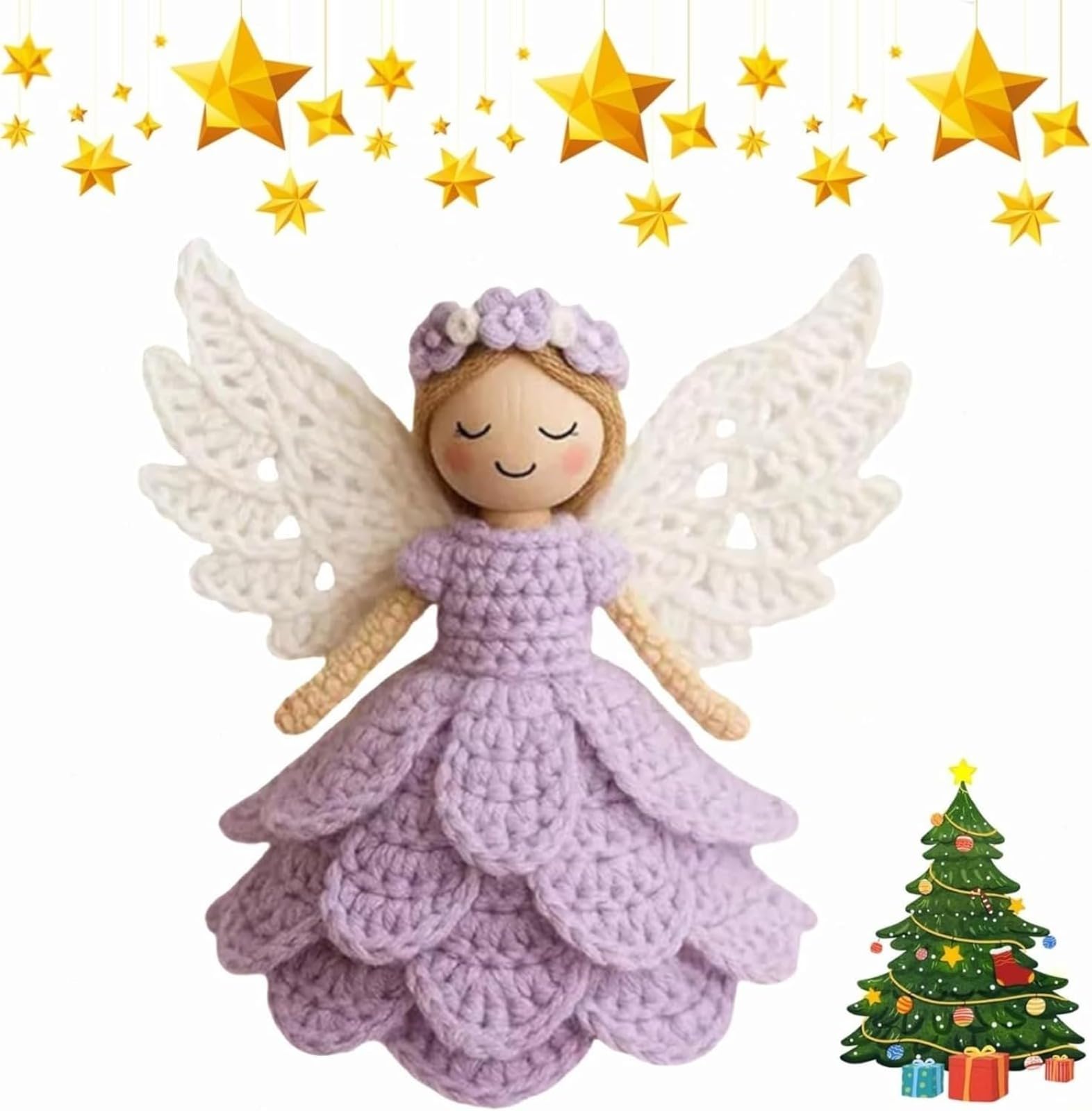 Bonito colgante de punto, llavero con adorno de hilo, kit de ángel de crochet para decorar. Kit de ángel de crochet para decorar el árbol de Navidad, kit para principiantes de hilo hecho a mano, colga