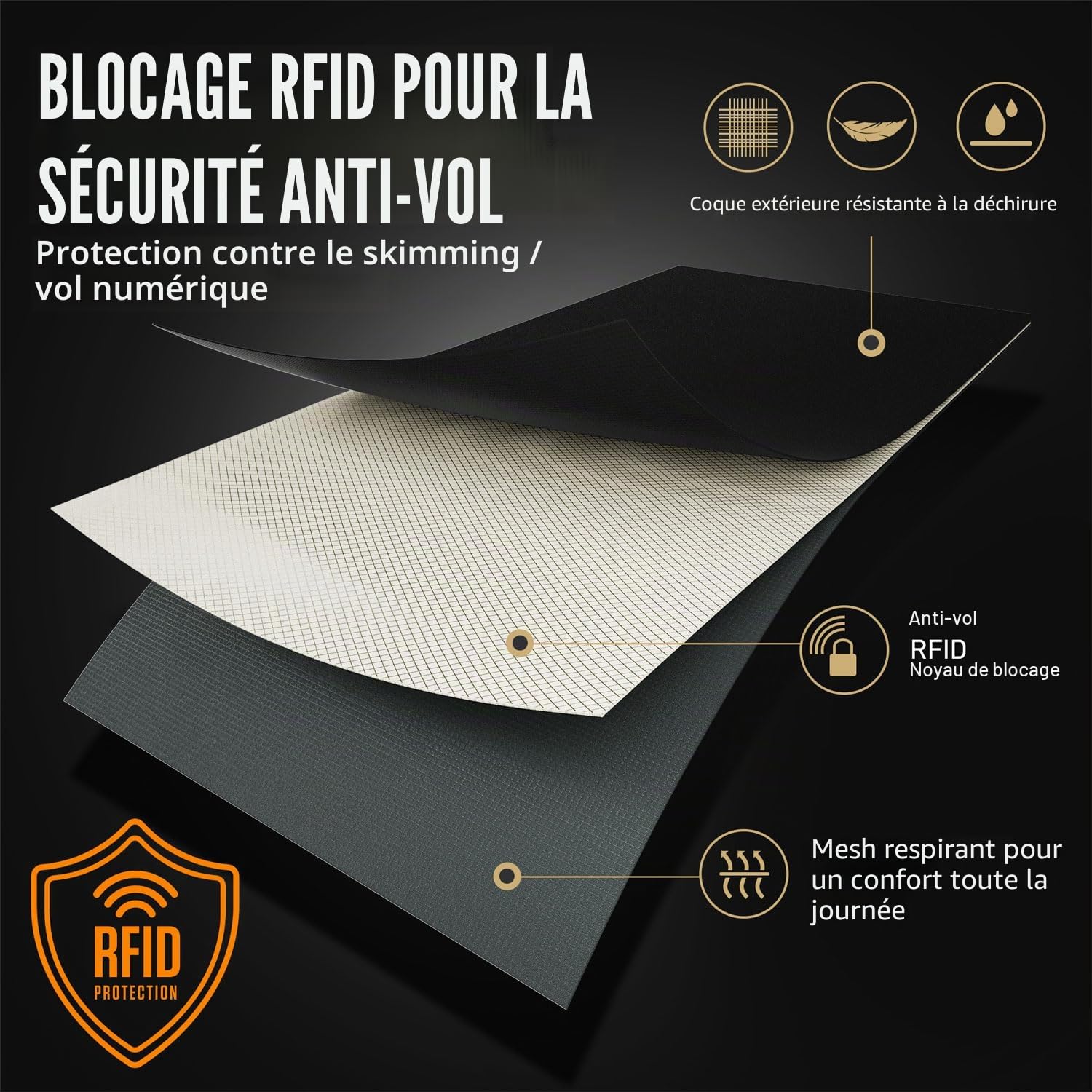 Pochette Tour de Cou Voyage Ceinture et Protection RFID (Black)