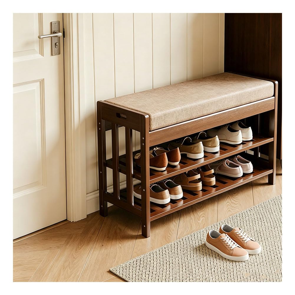 Ghygetrich Shoe Rack, 2 Tier Shoe Rack Shoe Rack Narrow Bamboo Shelf Shoe Storage Bench Shoe Bench 60cm