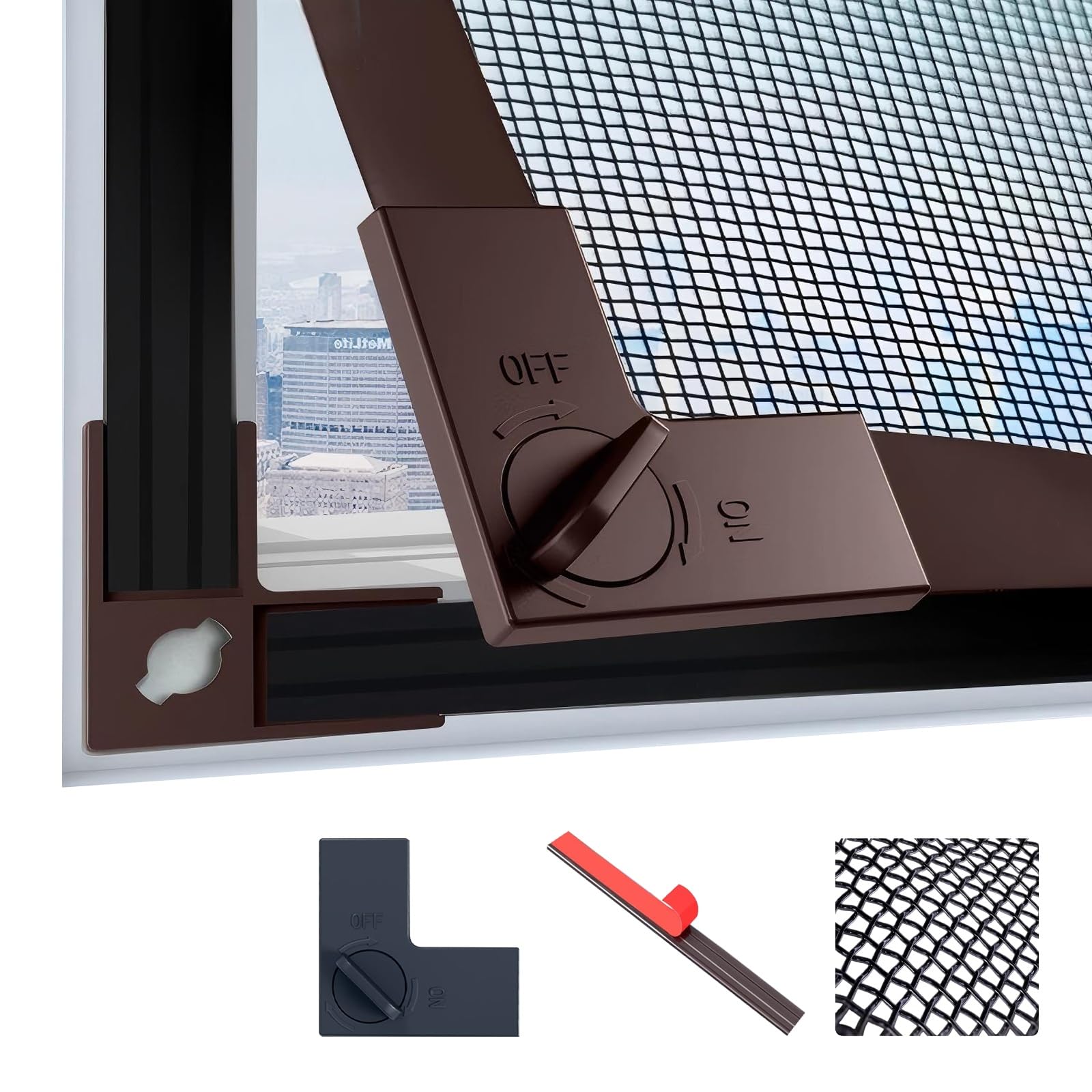 LAIJIANG 90x120cm Adjustable Window Screen - DIY Fly Screen Mesh Trimmable for Frames Up to 85×115cm, Full Frame Wide Magnetic Strip with 4 Locking Clips