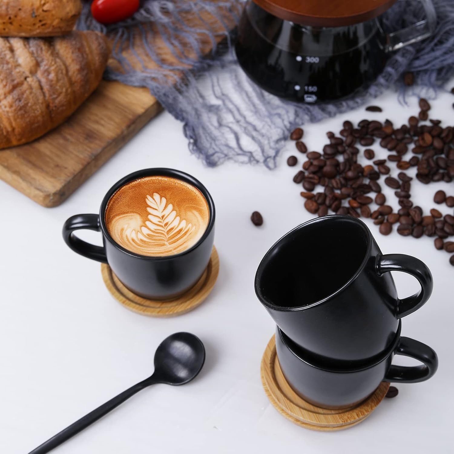 Set di 6 tazze da espresso e piattini, 113,4 g, tazze da caffè Demitasse con manico, per bevande caffè, latte, cappuccino, caffè moka e tè, tazze da caffè in porcellana, per bar, casa e feste, colore