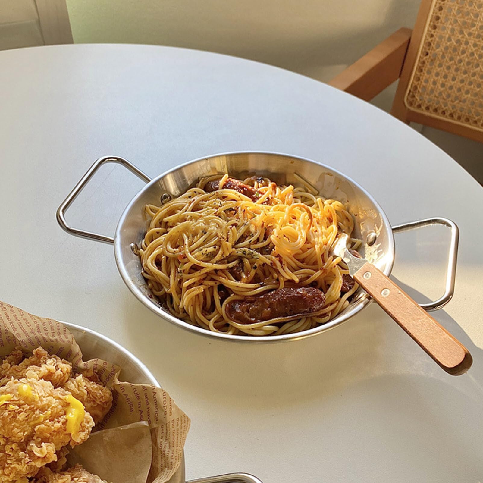 Alipis Stainless Steel Paella Pan Flat Bottom Nonstick Flying Pans Cooking Pan Skillet Everyday Pan with Double Handles for Camping 20cm