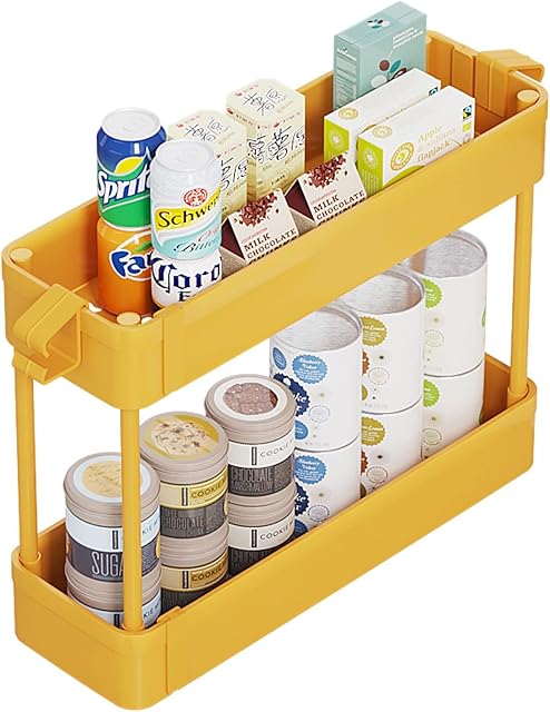JIUYOTREE 2-Tier Slim Storage Rack, Standing Shelf Unit Organizer for Kitchen Bathroom Laundry Room and Narrow Places,Orange