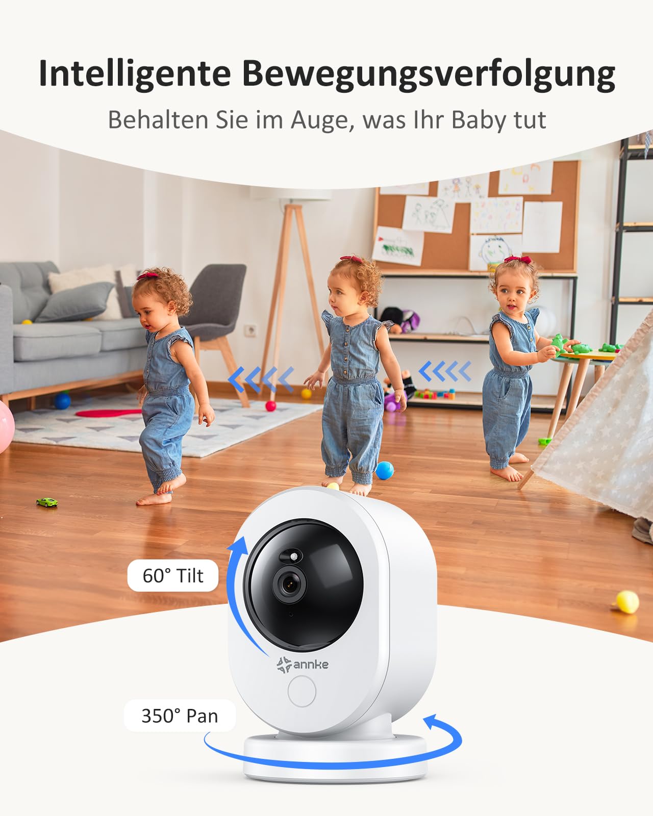 ANNKE Kamera do monitoringu 4K WLAN do wnętrz, 8 MP 2,4/5 GHz WLAN noktowizor, kamera dla psów, wykrywanie ruchu, 2-drożne audio, pamięć w chmurze i karty SD, dla niemowląt/zwierząt domowych Reno