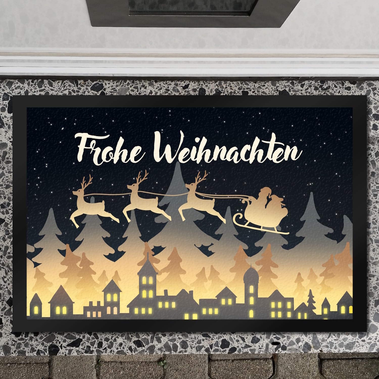 speecheese Frohe Weihnachten Skyline Fußmatte XXL in 50x75 cm Fußabtreter für Weihnachtszeit Advent schöne Weihnachtsdekoration Deko für Hauseingang Winter Vorfreude auf Weihnachten