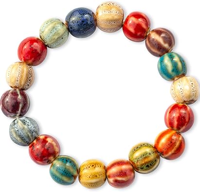 Boho Hippie Colorful Ceramic Round Beads Strand Stretch Bracelet Handmade Simple Ethnic Style Elastic Hand Chain for Women
