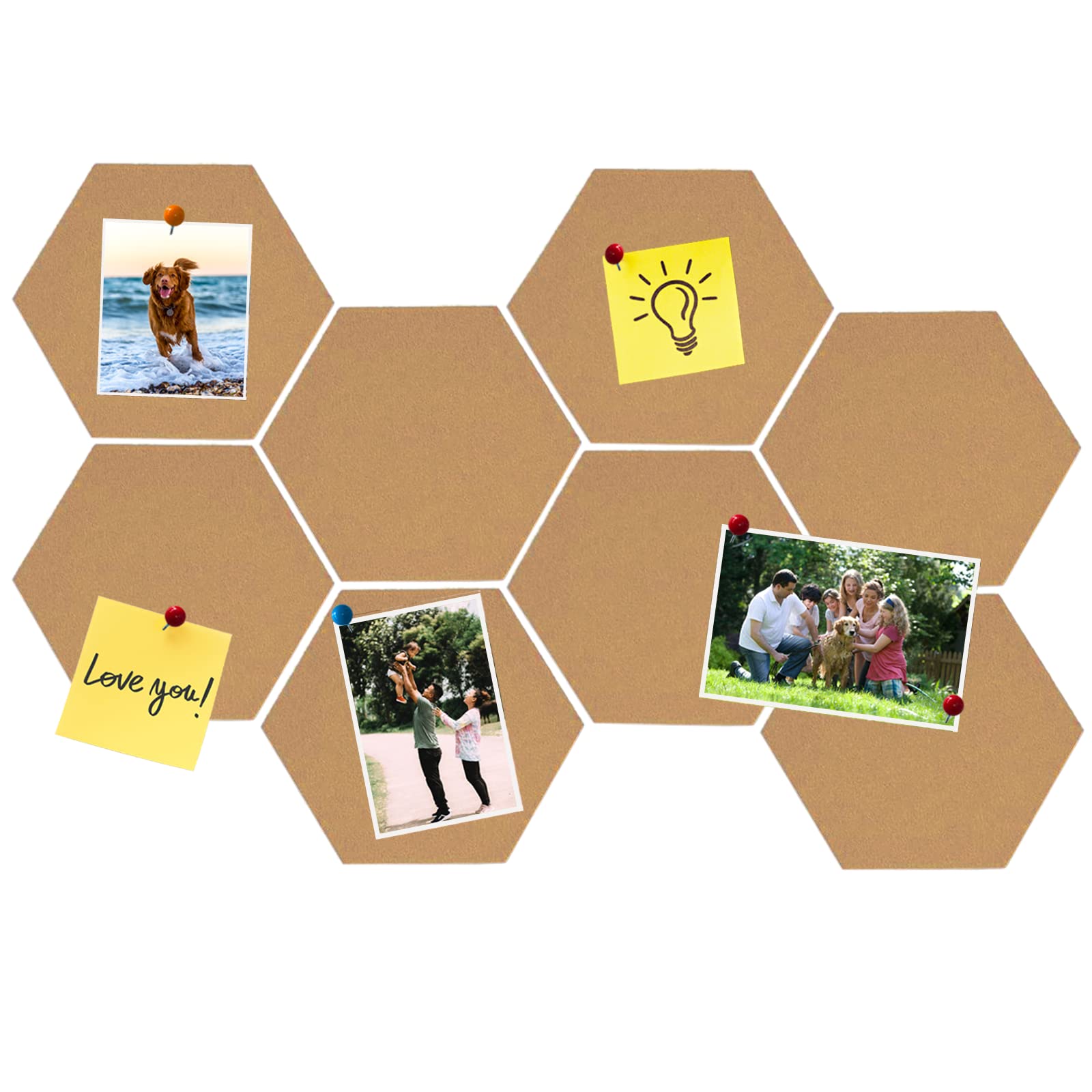 HULAVO 8Pcs Hexagon Felt Cork Board Tiles, Self Adhesive DIY Bulletin Board Pin Board for Office School Home Wall Decor Stickers Memos Photos Display