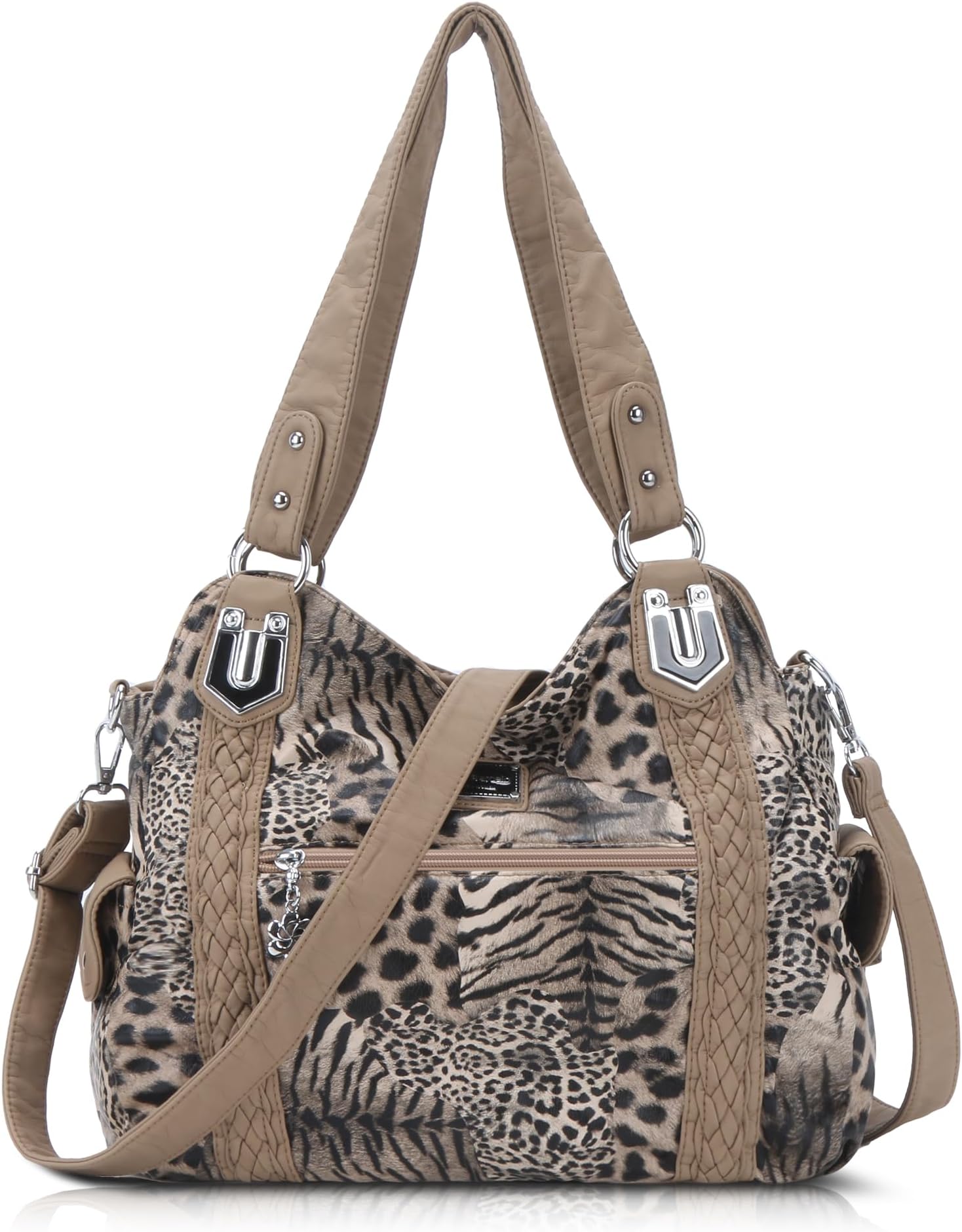 Angel Barcelo Hobo Fashion Handbags Women Spacious Shoulder Bags Washed Leather Shoulder Bag