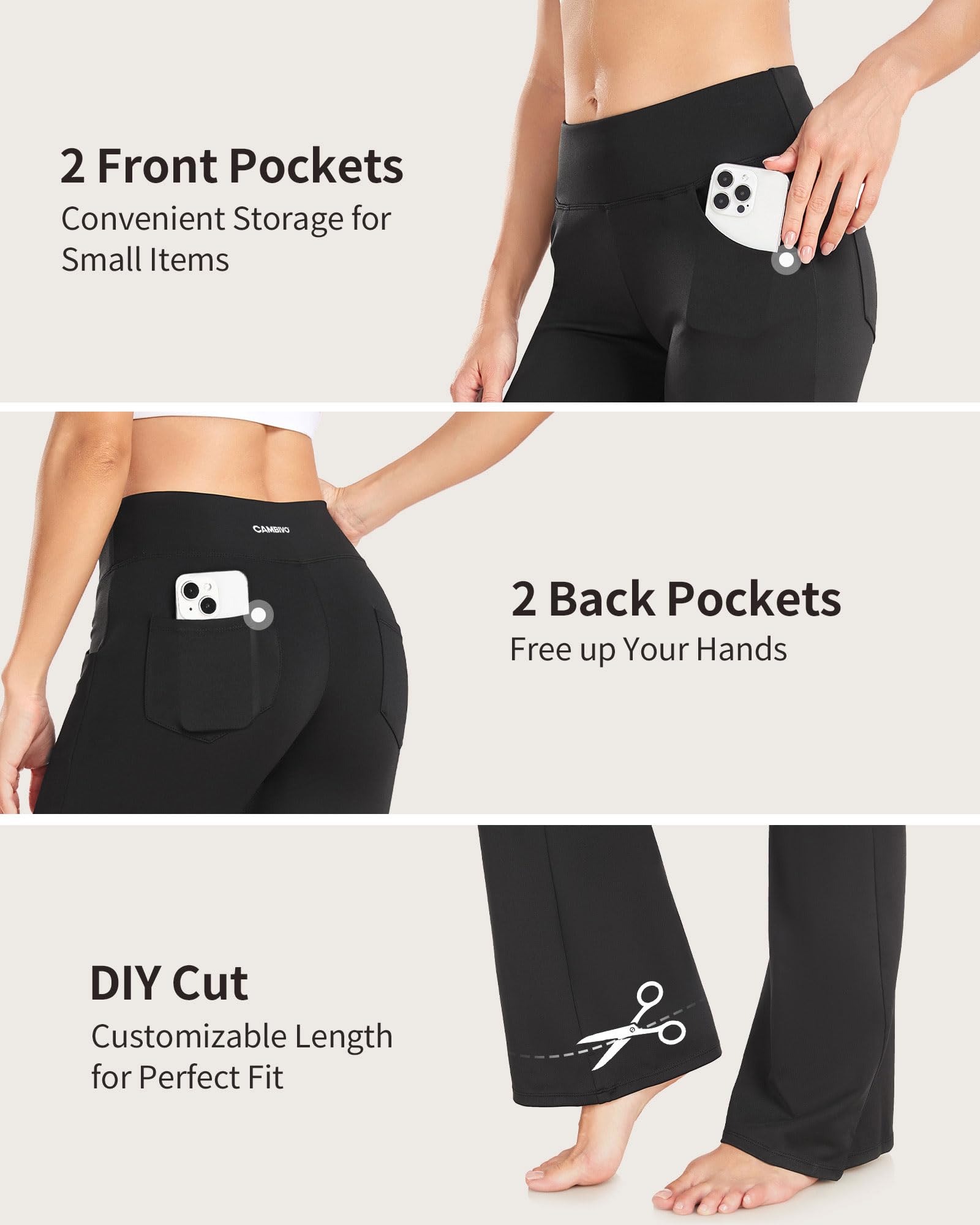 CAMBIVO Pantalones Yoga Mujer Bootcut con 4 Bolsillos, Pantalones Acampanados Elasticos Comodo, Yoga Pants Control de Barriga para Pilates, Gym, Deportiva, Fitness, Casual, Trabajo