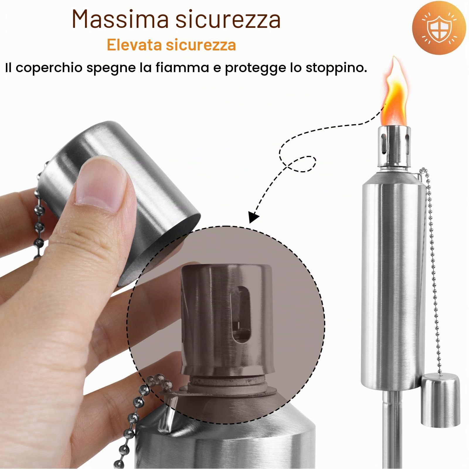 LZQ Set di 6 torce da giardino in acciaio inox, per esterni, per torce, ricaricabili, per balconi e terrazze, per esterni