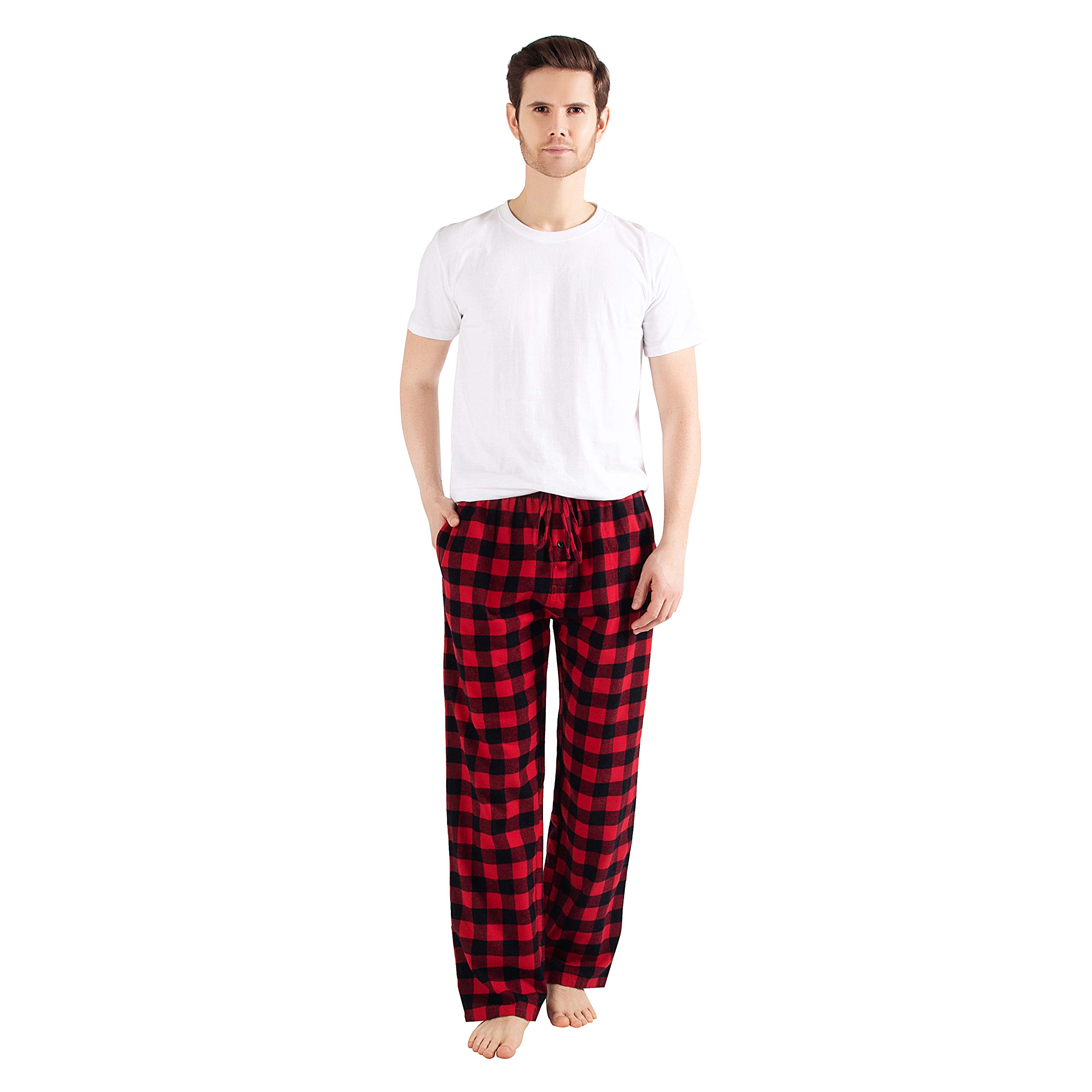Men's 100% Cotton Flannel Comfortable Pajama/Lounge Bottoms with Pockets - Plaid, Relaxed Fit, Drawstring Waist, Sizes S-XL, Inseam 30/31